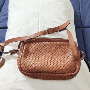 Brown Woven Leather Crossbody Bag